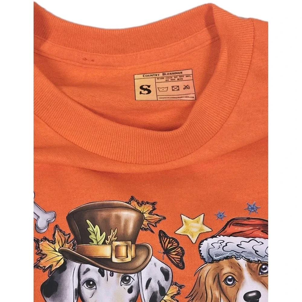 Cute Puppy Dogs HalloThankMas Fall‎ Seasonal Shirt Small Gift Get Together Fun